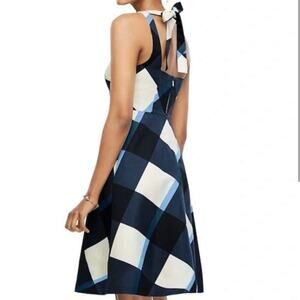 Ann Taylor Blue Gingham Tie Back Flare Dress size 00P